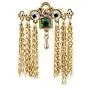 Knighthood Gold Bar with Semi Precious Green Stone White Shimmer Stone and Hanging Chain Brooch Knighthood Gold Bar with Semi Precious Green Stone White Shimmer Stone and Hanging Chain Brooch