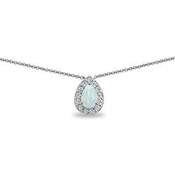Sterling Silver Genuine or Synthetic Gemstone Teardrop Halo Short Choker Necklace with CZ Accents