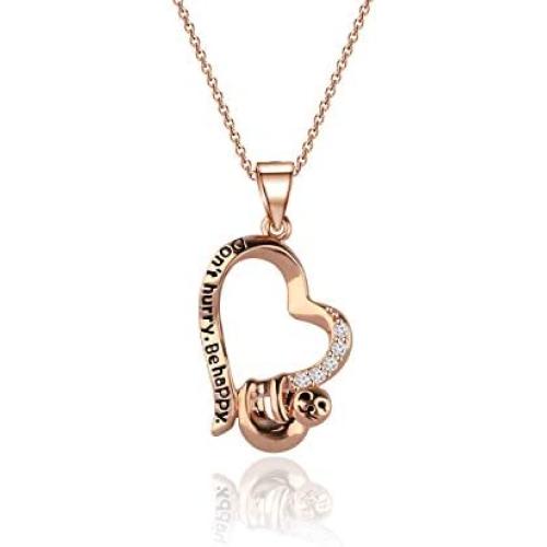 HOLLP Sloth Jewelry Dont Hurry Be Happy Sloth Necklace Heart Shape Necklace Sloth Charm Necklace for Sloth Lovers Impulsive People