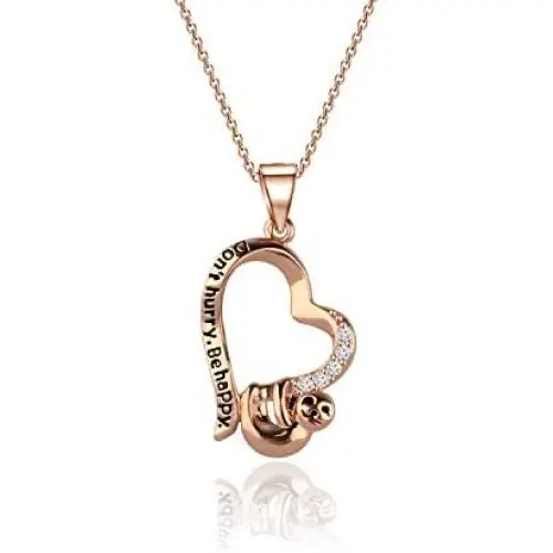 HOLLP Sloth Jewelry Dont Hurry Be Happy Sloth Necklace Heart Shape Necklace Sloth Charm Necklace for Sloth Lovers Impulsive People