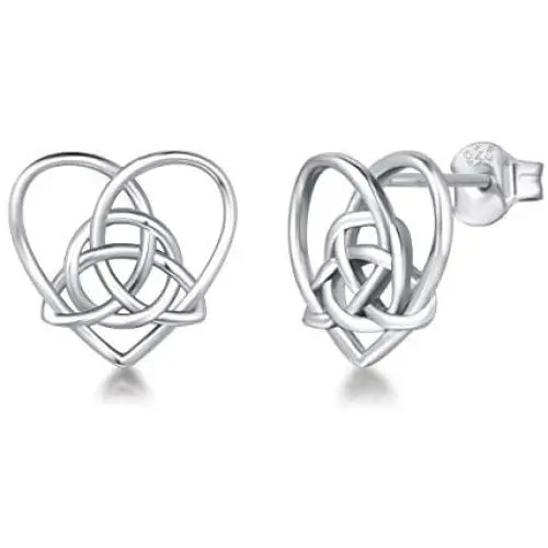 FANCIME Sterling Silver Irish Celtic Knot Love Heart Earrings/Pendant Necklace Small Earrings Triangle Vintage Dainty Fine Jewelry Set Gifts for Mom Women Teen Girls