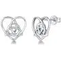FANCIME Sterling Silver Irish Celtic Knot Love Heart Earrings/Pendant Necklace Small Earrings Triangle Vintage Dainty Fine Jewelry Set Gifts for Mom Women Teen Girls