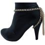 TFJ Women Jewelry Boot Bracelet Gold Metal Chain Shoe Bling Long Back Tassel Fringe Charm Wrap Around Strap