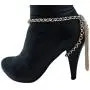 TFJ Women Jewelry Boot Bracelet Gold Metal Chain Shoe Bling Long Back Tassel Fringe Charm Wrap Around Strap