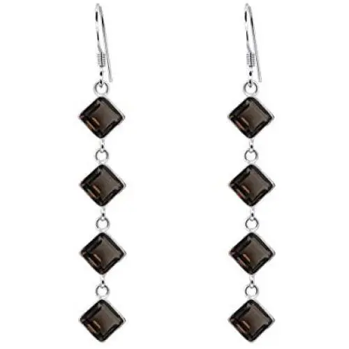 8.75 Ct Square Brown Smoky Quartz Dangle 925 Sterling Silver Earrings For Women By Orchid Jewelry