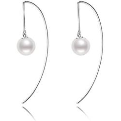 Pearl Dangle Hook Earrings Freshwater Cultured White Pearl Fishhook Earrings Sterling Silver Drop Earrings Jewelry Gifts for Women Girls Wife