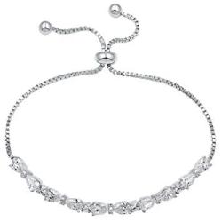 WeimanJewelry Real Gold Plated Adjustable Teardrop and Round Cut CZ Cubic Zirconia Bridal Chain Bracelet for Women