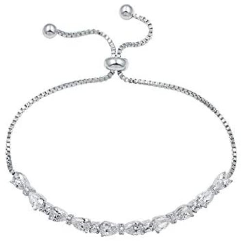 WeimanJewelry Real Gold Plated Adjustable Teardrop and Round Cut CZ Cubic Zirconia Bridal Chain Bracelet for Women