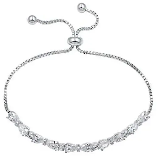 WeimanJewelry Real Gold Plated Adjustable Teardrop and Round Cut CZ Cubic Zirconia Bridal Chain Bracelet for Women WeimanJewelry Real Gold Plated Adjustable Teardrop and Round Cut CZ Cubic Zirconia Bridal Chain Bracelet for Women