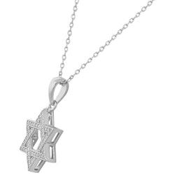 925 Sterling Silver Jewish Star of David White CZ Pendant Necklace