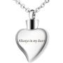 Fanery Sue Personalized Text Engraving Heartshape Urn Pendant Necklace Memorial Keepsake Customized Cremation Jewelry for Ashes