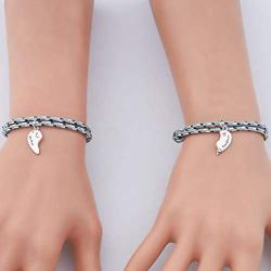 SEIRAA 2PCS Magnetic Charm Pendants Braided Rope Bracelet with Magnetic Bells Matching Bracelets for Mommy and Me