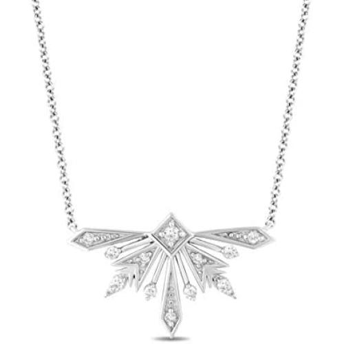 Jewelili Enchanted Disney Fine Jewelry Sterling Silver with 1/6 CTTW Diamonds Elsa Snowflake Necklace