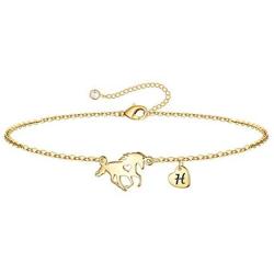 MONOOC Horse Gifts for Girls Bracelets, Dainty Gold Horse Bracelets for Women Charm Bracelets Horse Themed Gifts for Horse Lover Children Women Initial Heart Letter Horse Bracelets Jewelry