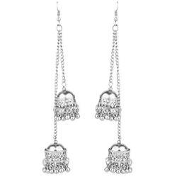 Efulgenz Boho Vintage Antique Tribal Indian Oxidized Silver Jhumka Tassel Dangle Statement Hook Earrings Jewelry