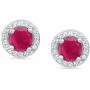 Sterling Silver Genuine Ruby or Emerald Halo Necklace and Halo Stud Earrings Boxed Jewelry Set