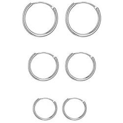 3 Pairs 10-20mm Small Sterling Silver Hypoallergenic Cartilage White Yellow Gold Helix Mini Silver Hoop Tragus Earrings Set for Sensitive Ears for Women Girls Men Nose Lip Rings