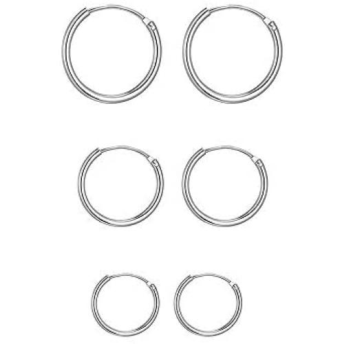 3 Pairs 10-20mm Small Sterling Silver Hypoallergenic Cartilage White Yellow Gold Helix Mini Silver Hoop Tragus Earrings Set for Sensitive Ears for Women Girls Men Nose Lip Rings