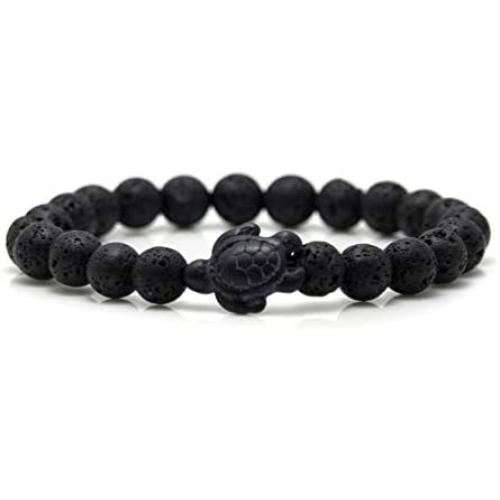 Heavstjer Yoga 8mm Lava Rock Onyx Turquoise Stone Bead Bracelet Turtle Charm Bracelet