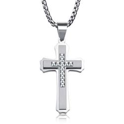 URDEAR Polished Stainless Steel Cross Pendant Necklace Gorgeous Jewelry Gifts for Men Women, 21 Chain