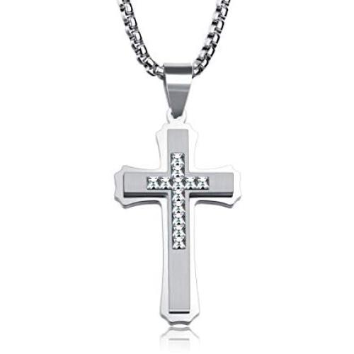 URDEAR Polished Stainless Steel Cross Pendant Necklace Gorgeous Jewelry Gifts for Men Women, 21 Chain