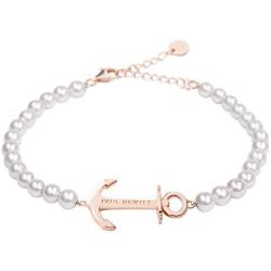 PAUL HEWITT Pearl Bracelet Women Anchor Spirit - Womens Bracelets with Chain Bracelet (White) with Anchor Jewelry Pendant Made of Stainless Steel (Rose Gold), Stunning Jewelry for Women