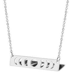 UALGL Stainless Steel Moon Phase Pendant Necklace Bar Chain Choker Necklace for Women Girls Triple Goddess Jewelry