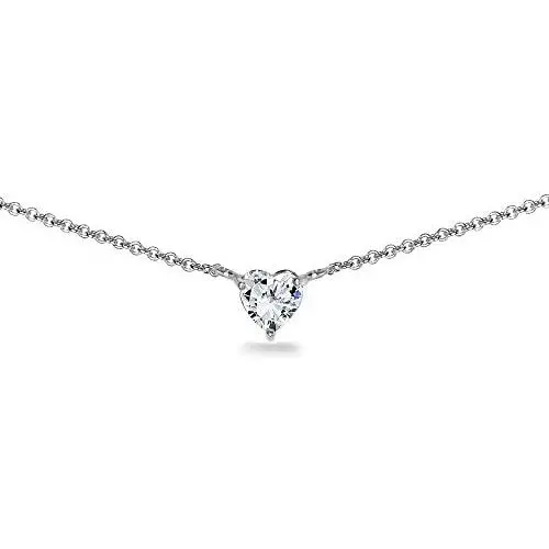 GemStar USA Sterling Silver 6mm Heart Choker Necklace for Women Girls Made with Swarovski Zirconia GemStar USA Sterling Silver 6mm Heart Choker Necklace for Women Girls Made with Swarovski Zirconia