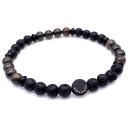 Mens Warrior Stone Lava Stretch Bead Bracelet Handcrafted in USA - Brown / Black