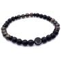 Mens Warrior Stone Lava Stretch Bead Bracelet Handcrafted in USA - Brown / Black