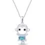 Simulated Gemstone Cute Monkey Animal Cartoon Pendant Necklace in 14K White Gold Over Sterling Silver