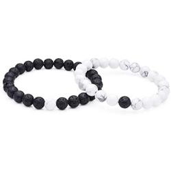 Couples His and Hers Bracelet Lava Beads White Howlite 8mm Beads 7.1''&7.5''