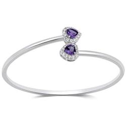 Jewelili Sterling Silver Heart Amethyst and Round Cubic Zirconia 2 Piece Jewelry Set, Size 7