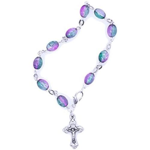 Zuluf Crystal Rosary Bracelet with Silver Plated Chain and Crucifix Catholic Religious Jewelry - Religious Cross Bracelet Christian Classic | Velvet Bag & Certificate Included |BRA025