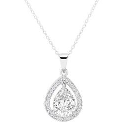 Cate & Chloe Isabel Queen 18k White Gold Plated Halo Teardrop Pendant Necklace - Silver Halo Necklace w/Solitaire Round Cut Cubic Zirconia Diamond Cluster - Wedding Anniversary Jewelry