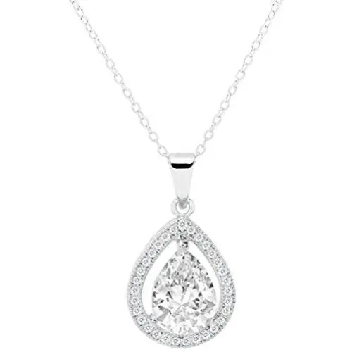 Cate & Chloe Isabel Queen 18k White Gold Plated Halo Teardrop Pendant Necklace - Silver Halo Necklace w/Solitaire Round Cut Cubic Zirconia Diamond Cluster - Wedding Anniversary Jewelry Cate & Chloe Isabel Queen 18k White Gold Plated Halo Teardrop Pendant Necklace - Silver Halo Necklace w/Solitaire Round Cut Cubic Zirconia Diamond Cluster - Wedding Anniversary Jewelry