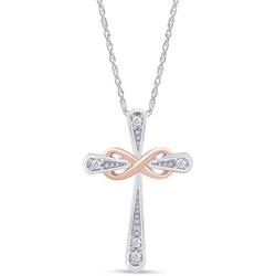 Jewel Zone US White Natural Diamond Accent Infinity Cross Pendant Necklace 14k Gold Over Sterling Silver