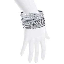 Lux Accessories Silver Tone Sticker Glitter Pave Crystal Rhinestone Bangle Set
