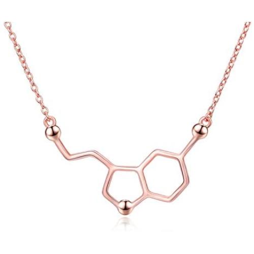 LUHE Sterling Silver Serotonin Molecule Necklace, Bracelet, Caffeine Molecule Necklace for Women