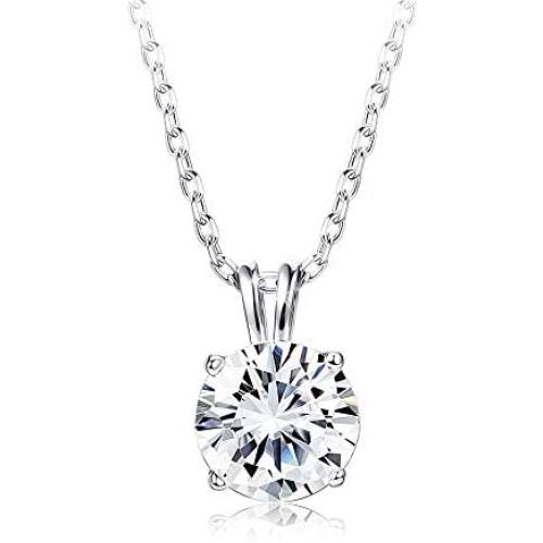 Sllaiss Sets with Swarovski Zirconia Sterling Silver Solitaire Pendant Necklace for Women Round-Cut CZ Necklace Chain Jewelry Gift (2 cttw), 18”