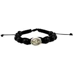 Adjustable Size Black First Communion Macrame Bracelet with IHS Chalice Medal