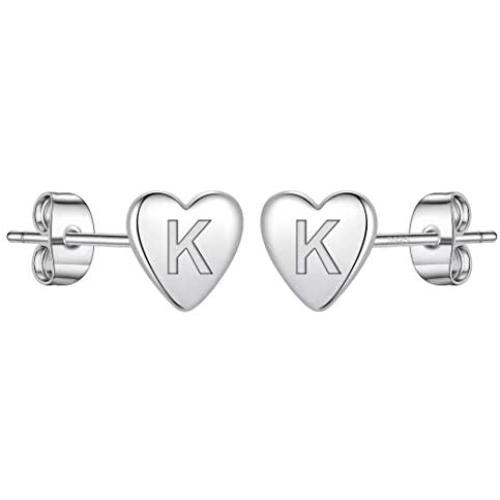 Heart Initial Stud Earrings for Girls, S925 Sterling Silver 14K Gold Plated Dainty Heart Earrings Hypoallergenic Little Girls Earrings for Women Toddler Earrings for Girls Kids