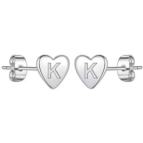 Heart Initial Stud Earrings for Girls, S925 Sterling Silver 14K Gold Plated Dainty Heart Earrings Hypoallergenic Little Girls Earrings for Women Toddler Earrings for Girls Kids