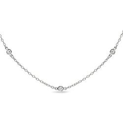 GemStar USA Sterling Silver Cubic Zirconia Station Dainty Chain Choker Necklace