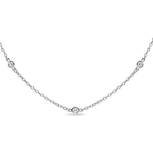 GemStar USA Sterling Silver Cubic Zirconia Station Dainty Chain Choker Necklace