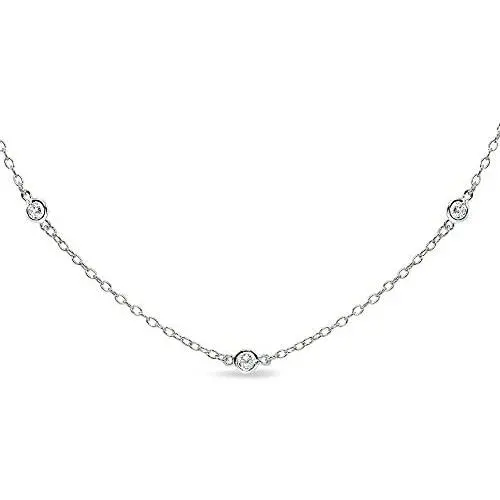 GemStar USA Sterling Silver Cubic Zirconia Station Dainty Chain Choker Necklace GemStar USA Sterling Silver Cubic Zirconia Station Dainty Chain Choker Necklace