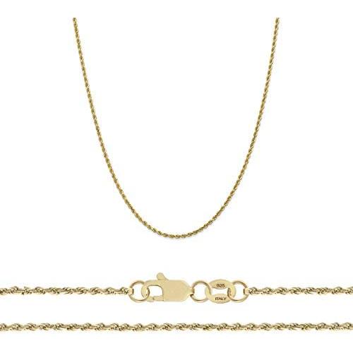 Orostar Sterling Silver 1.3mm Diamond-Cut Gold Plated Rope Chain Necklace Italian - 15-30 Inch