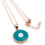 Turquoise Enamel Gold Evil Eye Necklace 18K Plated Chain''18 Inches'' Length Fashion Jewelry