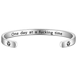 FOTAP AA Recovery Jewelry One Day at A Fucking Time Cuff Sobriety Gift Alcoholics Anonymous Gift Recovery Anniversary Bracelet