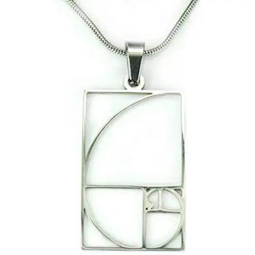 Fibonacci Necklace, 20'' chain, Pure 304 Stainless Steel, Fibonacci Sequence Spiral Sacred Geometry Symbol Charm Pendant Jewelry Fibonacci Necklace, 20'' chain, Pure 304 Stainless Steel, Fibonacci Sequence Spiral Sacred Geometry Symbol Charm Pendant Jewelry